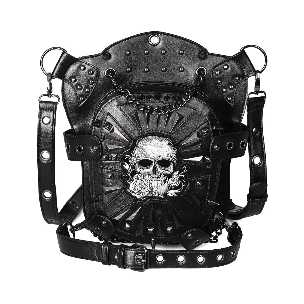 Steampunk Bag Skull Punk Retro Rock Gothic Goth Shoulder Waist Bags Leg Thigh Bag Lady Hip Hop Rivet Packs Style for Women Mens images - 6