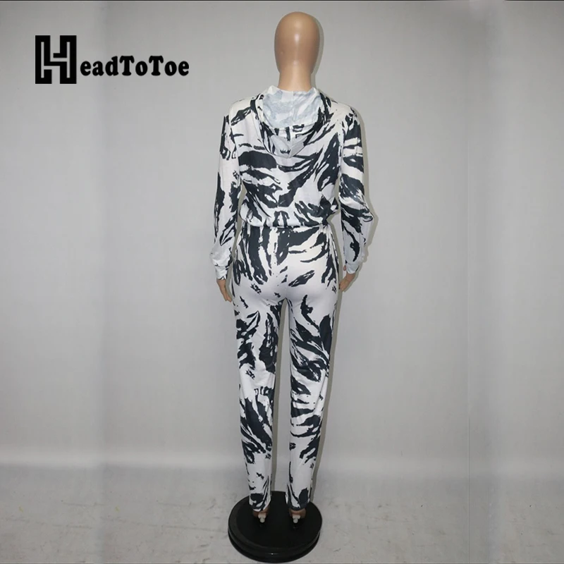 

Splash Ink Print Fashion Casual 2 Piece Set Women Full Sleeve Hooded Loose Pleated Two Piece Outfits Woman