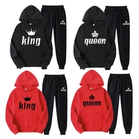 king queen lovers tracksuits couple matching set hoodies sweatshirts and sweatpants 2 pieces set men women casual tracksuits