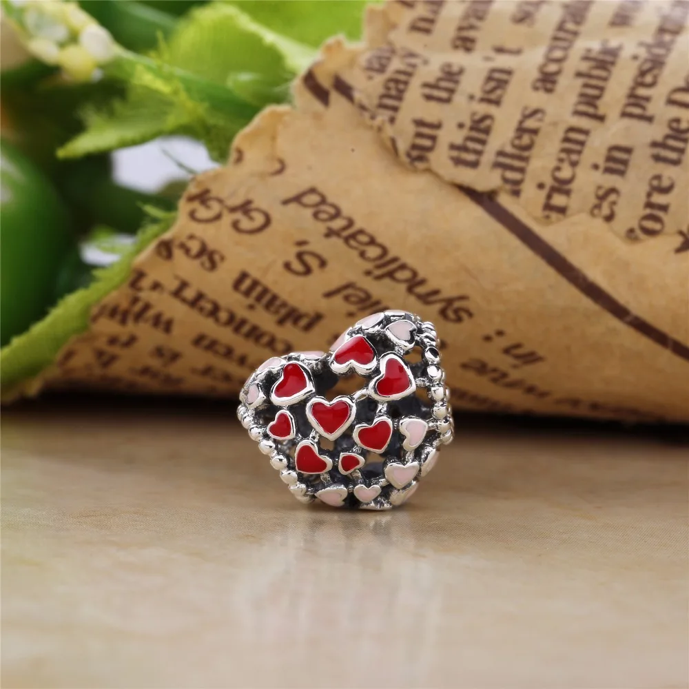 

Moonmory Valentine's Day Gift 925 Sterling Silver Heart Charms Beads For Bracelet Enamel Burst Of Love Bead DIY Jewelry Marking