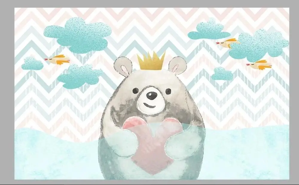 3D-обои Milofi на заказ Фреска облако любовь маленький медведь детский фон для стены