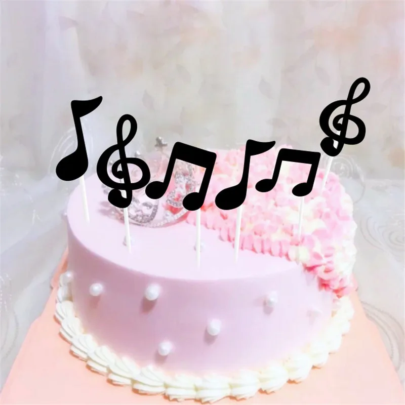 

6pcs/set Black Gold Music Notes Cake Topper Cartoon Theme Music Party Kids Birthday Party Cupcake Topper Decorations