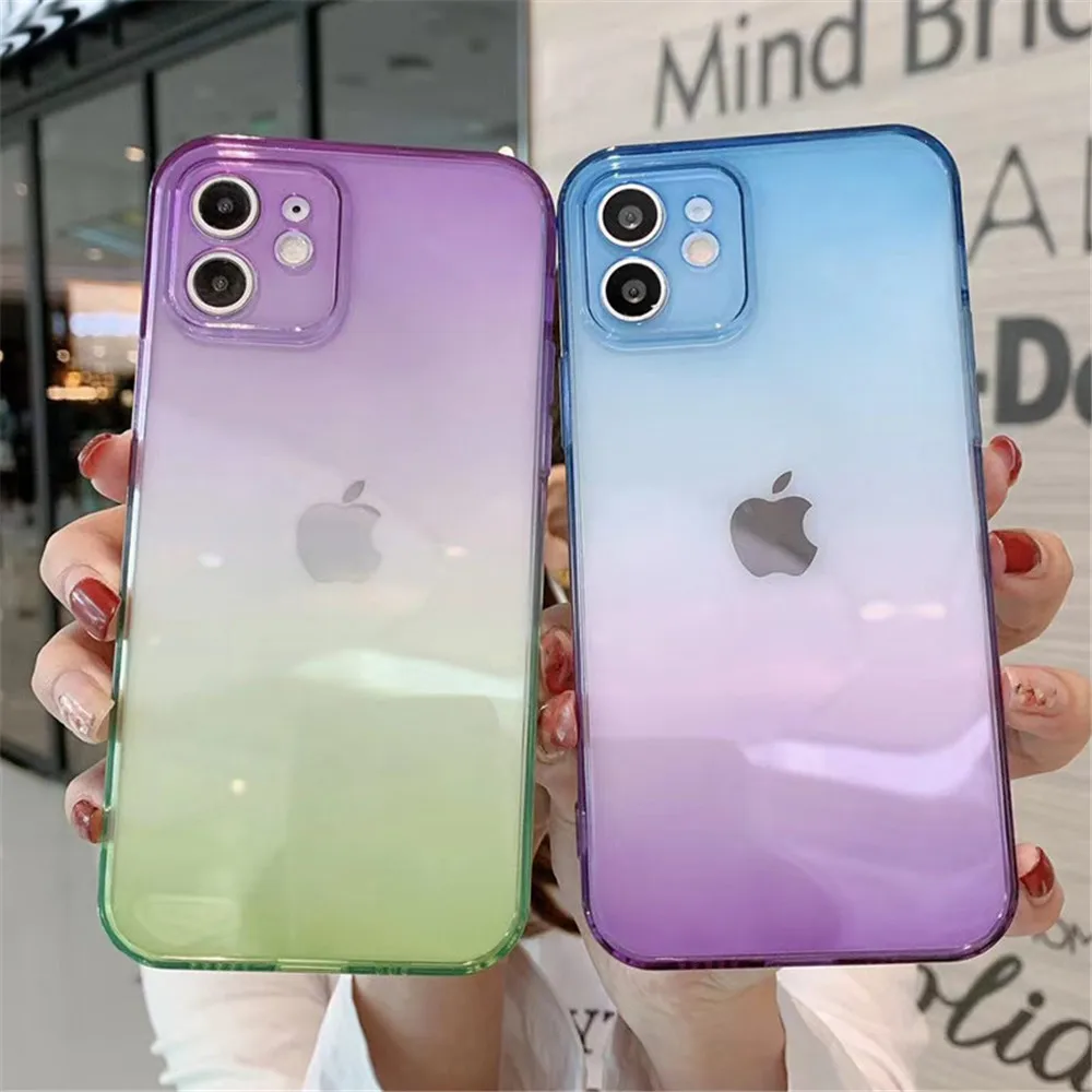 

For iPhone 12 11 Pro Max Gradient Color Soft Phone Case For iPhone X XR XS Max 7 8 Plus SE 2020 Transparent Silicone Back Cover