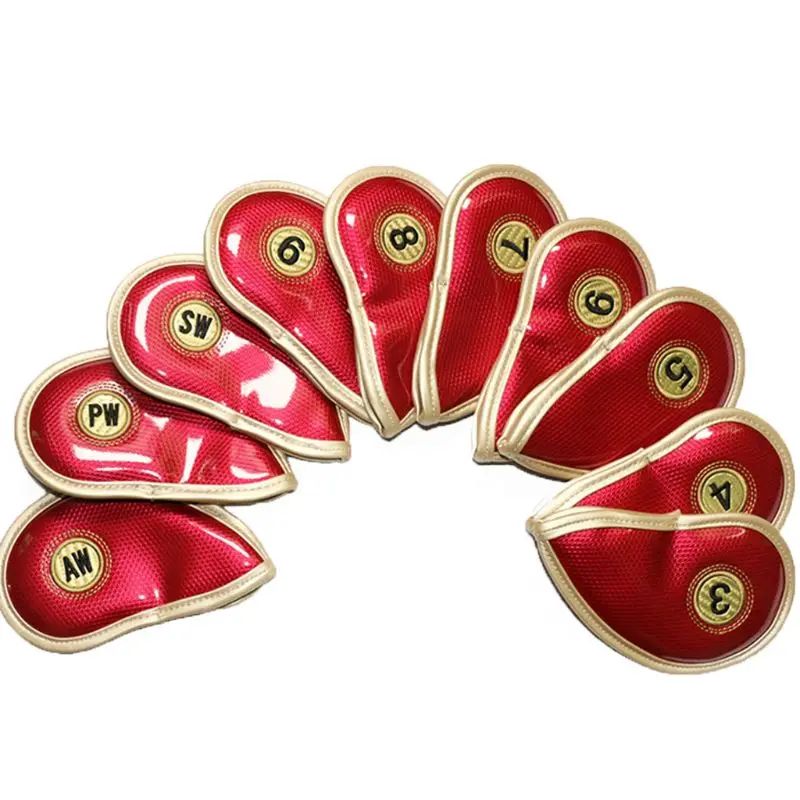 

10Pcs/Set Crystal Mirror Faux Leather Golf Iron Club Head Covers Shield Embroidery Thicken Waterproof Headcovers R58B