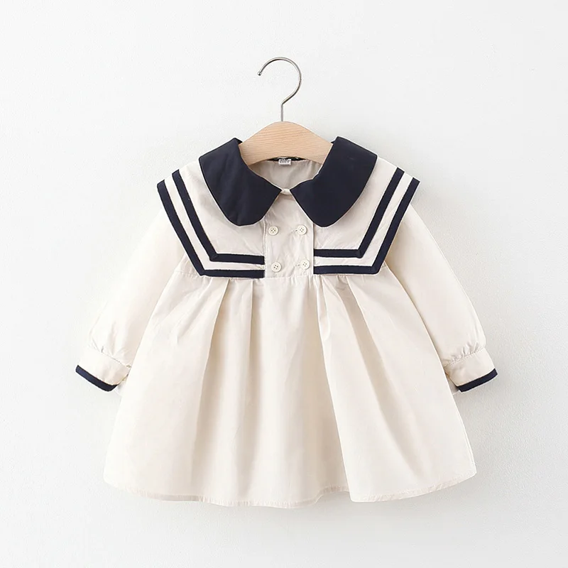 

Spring And Autumn New College Navy Style Dress Girls Children's Wear Lapel Fashion Cute Sweet Princess Dress