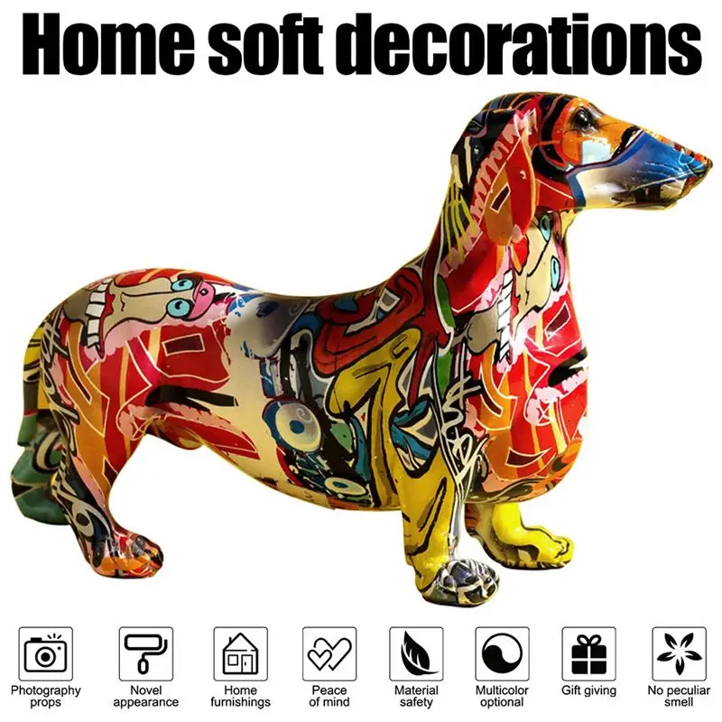 

Painted Colorful Dachshund Dog Statue Decoration Creative Home Modern Wine Cabinet Office Decor Desktop Crafts