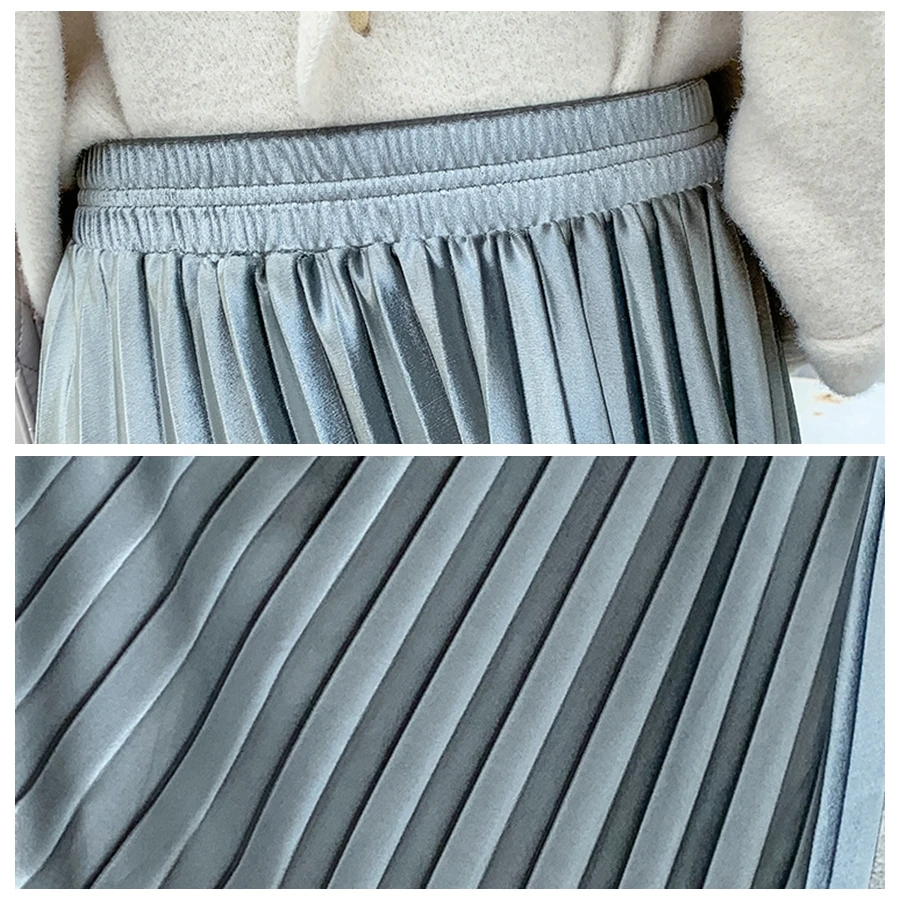 

Korean style velvet skirt women 2020 autumn winter fashion elastic high waist pleated skirt ladies all-match warm midi skirt
