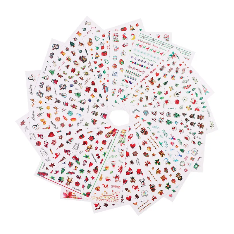 

Merry Christmas 3D Nails Sticker Winter Cute Cartoon Sliders Snowflake Elk Xmas Tree Decal UV Gel Polisn Manicures Foils Decor