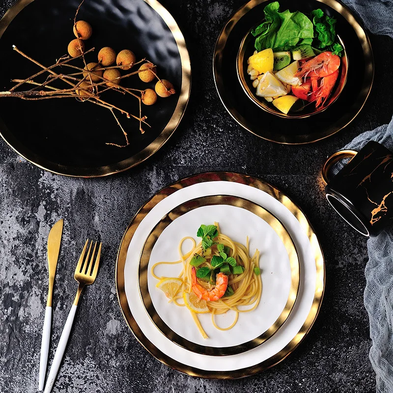 Скандинавский Ретро круглая керамическая тарелка глазурь золотой край