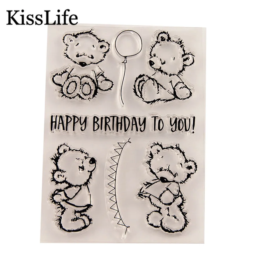 Новинка 2019 прозрачные резиновые штампы с милым медведем на день рождения