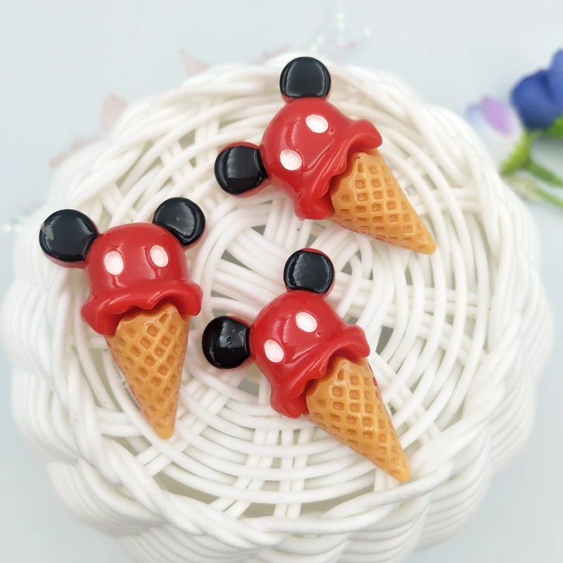 20pcs Mini Mickey Ice Cream Resin Flatback Cabochons Accessories For Hair Clothing Shoes Planar DIY Home Decoration | Дом и сад