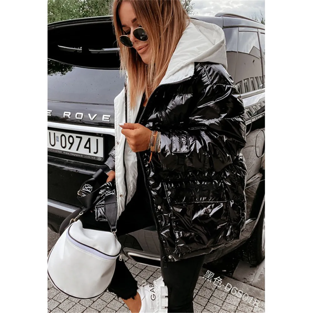 Зимнее пальто для женщин модная Глянцевая облегающая теплая парка из