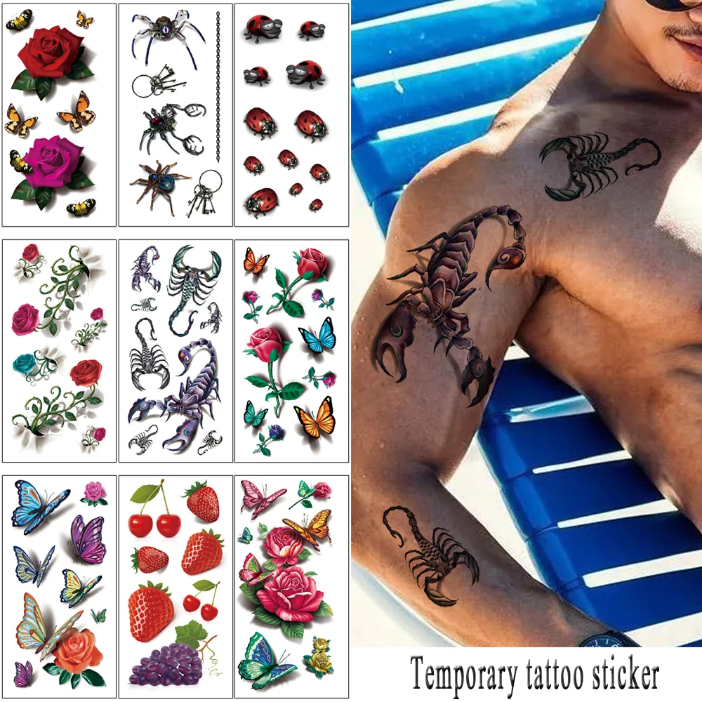 3D временные татуировки наклейки скорпион паук водонепроницаемый поддельные