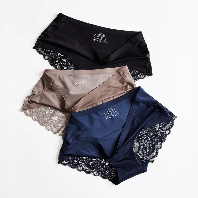 

Lace Underwear Women's Ice Traceless Sexy Medium Waist Briefs