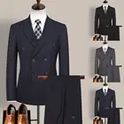 Мужской комплект из двух предметов, официальный двубортный Блейзер и брюки в полоску с лацканами, костюм для свадьбы, 2021