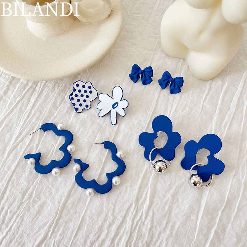 

Bilandi Modern Jewelry Resin Acetate Earrings 2021 New Trend Geometric Bowknot Flower Blue Series Women Earrings Party Gifts