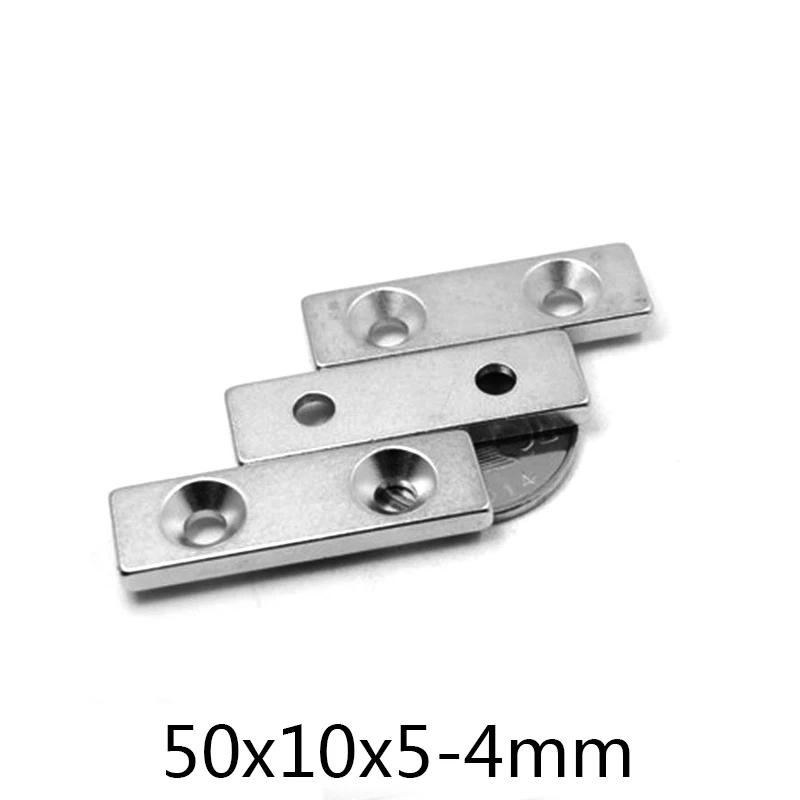 

Магнит редкоземельный NdFeB N35, 2-100 шт., 50x10x5-4 мм, 2 отверстия, 4 мм, блок магнитов, мощный магнит 50*10*5-4 мм