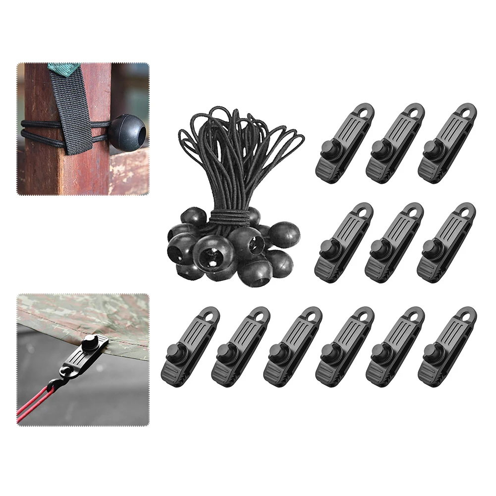 

24PCS Tarp Clips Bungee Cord Ropes Bungee Ball Snap Anchor Gripper Caravan Jaw Grip Trap Tighten Camping Tarpaulin Clips