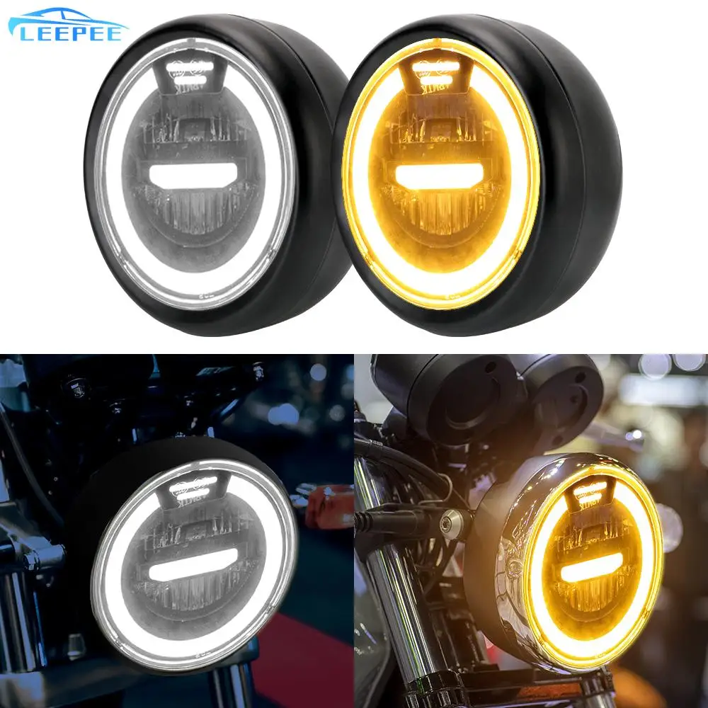 

Винтажный мотоциклетный светодиодный налобный фонарь для Кафе Racer Bobber, железные аксессуары для мотоциклов, 6,5 дюйма, переоснащенный мотоцик...