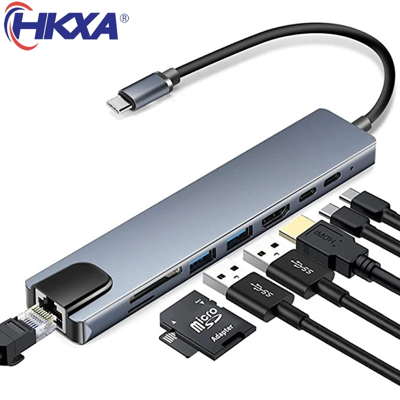 USB концентратор типа C 3 1 на 4K HDMI совместимый RJ45 SD/TF кардридер PD Быстрая зарядка 8 в