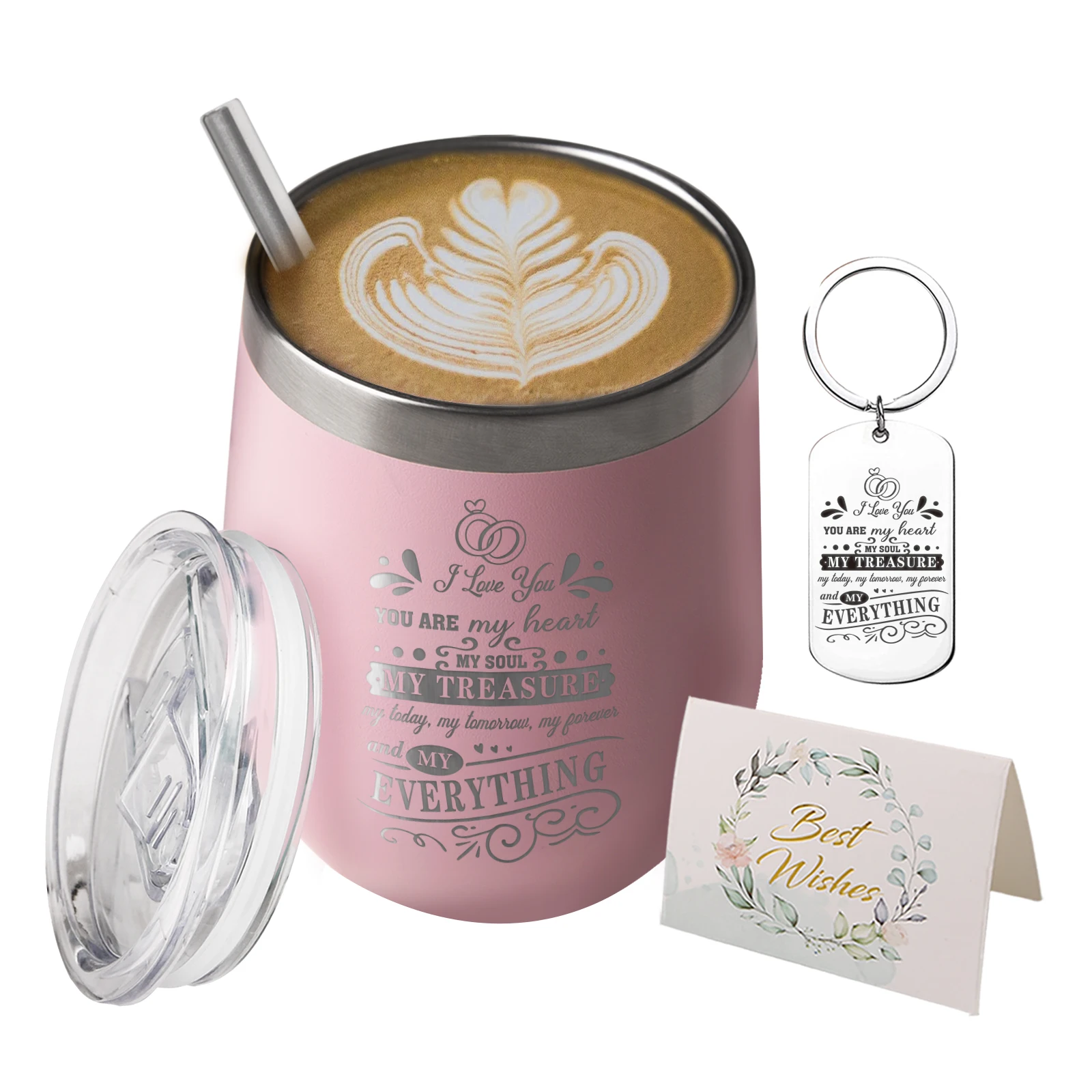 

Stainless Pink Thermos cup With Lid And Straw interesting cup You Are My Heart My treasure printing For Companion Gifts12OZ