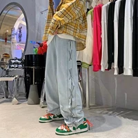 american tide brand ins trend new cross strappy pants hip hop high street drawstring straight casual pants trousers men