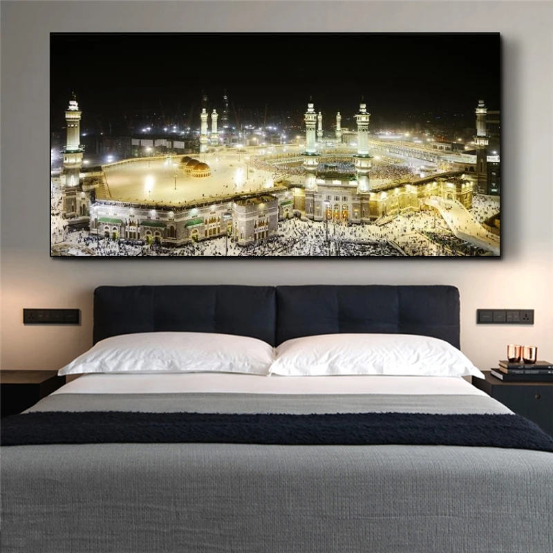 

Mecca Mosque City Night View Canvas Paintings On the Wall Islamic Art Posters And Prints Muslim Art Decorative Pictures Cuadros