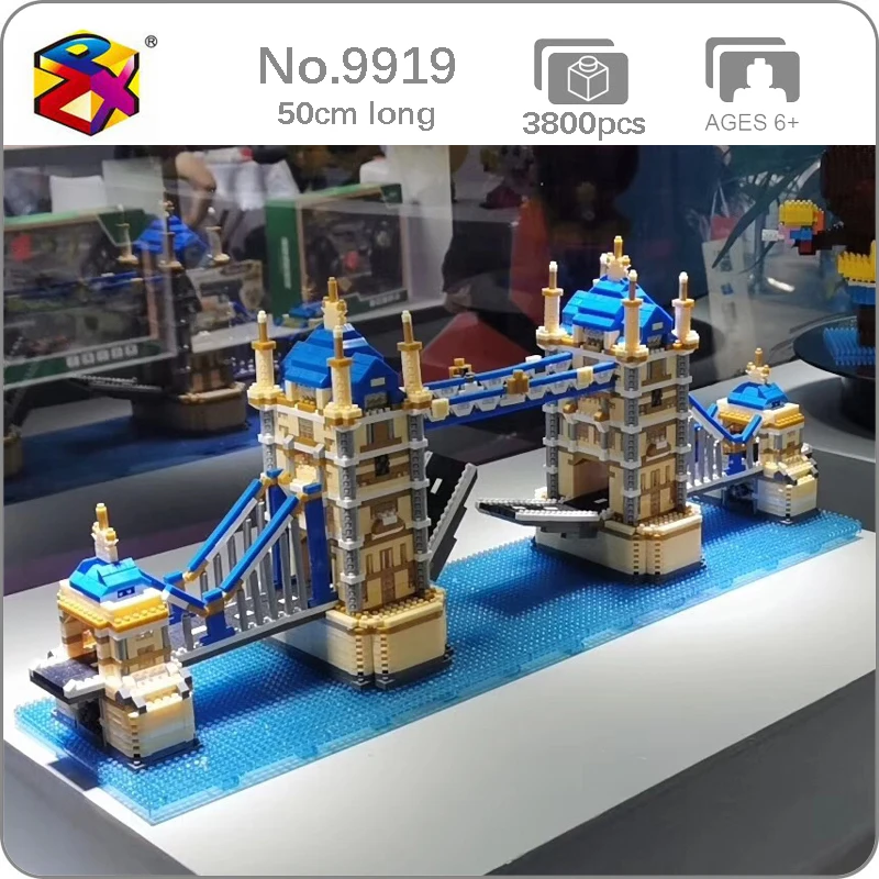 

PZX World Architecture The Tower Bridge of London 3D Model DIY Mini Diamond Building Blocks Kit Assemble Building Toy for Boys