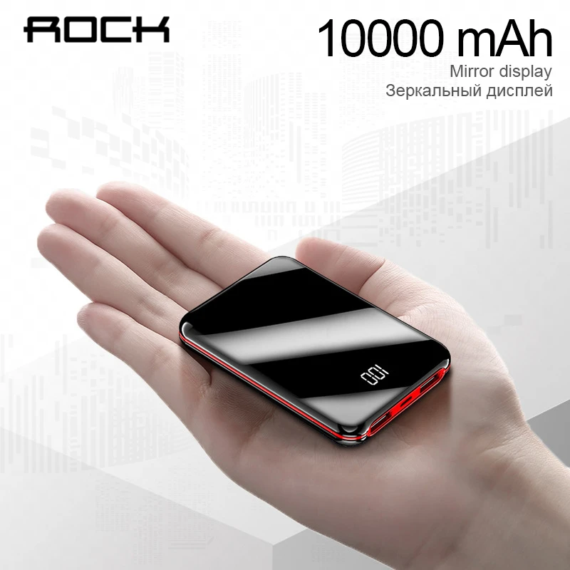 Портативный внешний аккумулятор ROCK с ЖК-дисплеем 10000 мАч тонкий для Xiaomi Mi 9 iPhone два