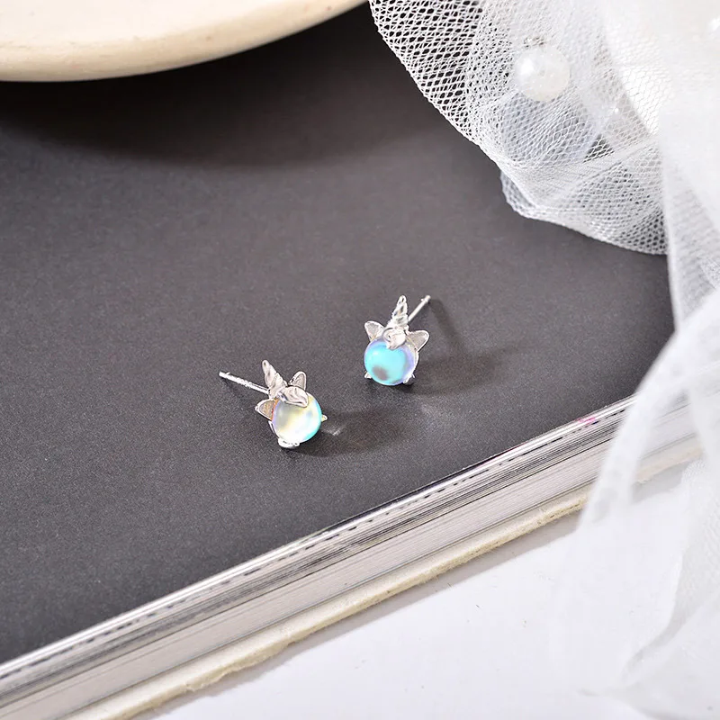 

925 Sterling Silver Unicorn Opal Stud Earrings For Women Party Earrings Fashion Anniversary Jewelry pendientes eh473