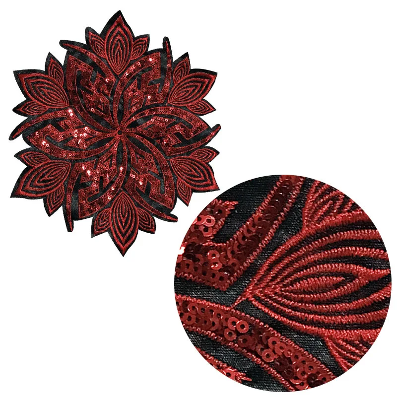 Национальный Ветер круговой вышивкой блёстки патчи с красными жемчужные
