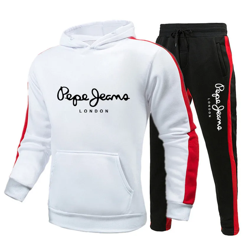 

2021 Fashion Brand Men's Suit Sportswear Autumn New Men's Hoodie + Stitching Sports Pants Two-Piece Hooded Casual Suit Men's Clo