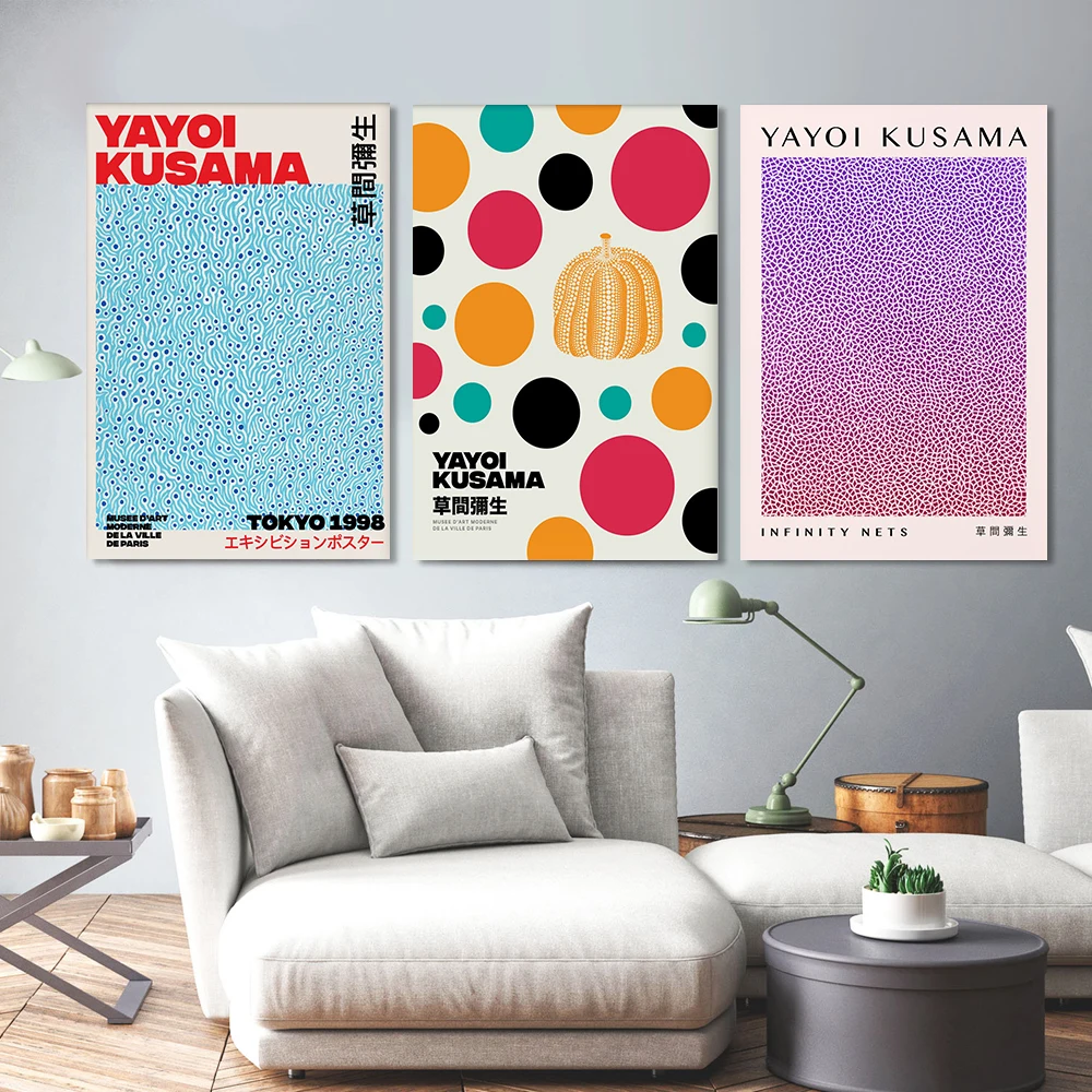 

Yayoi Kusama Art Exhibition Posters and Prints Gallery Wall Art Picture Museum Canvas Modern Living Room Decoration Frameless