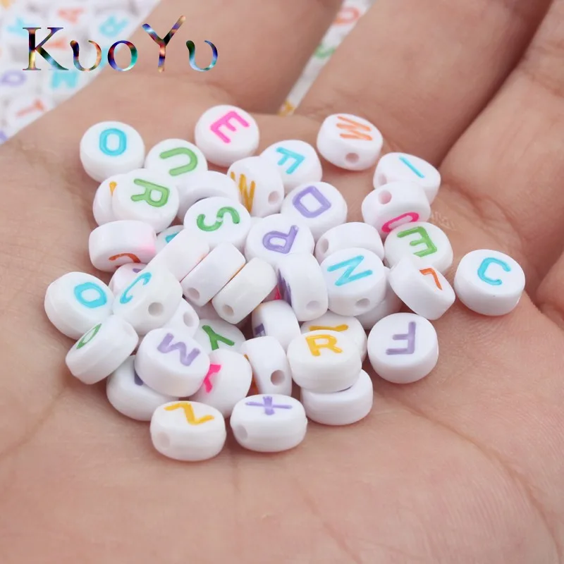 100 шт. разноцветные бусины с буквами 4x7 мм плоские круглые акриловые Алфавит для