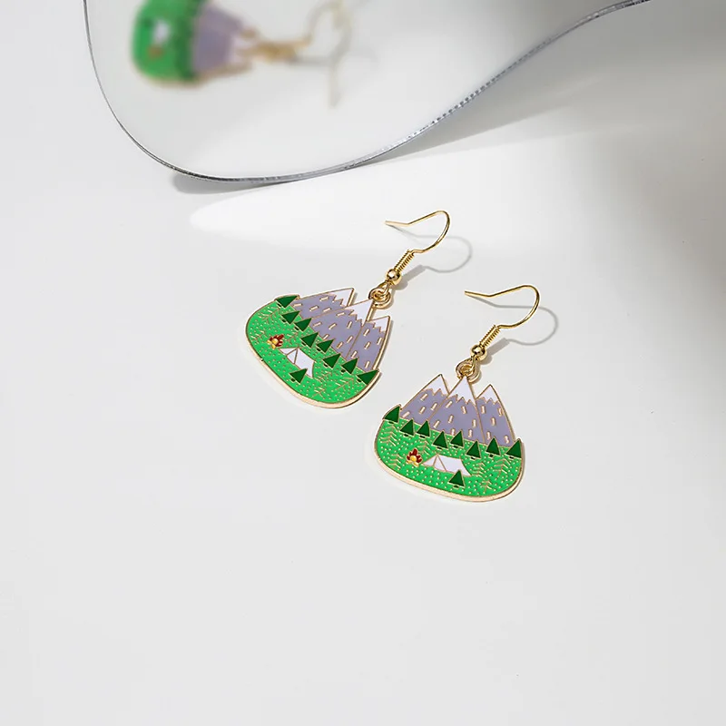 

U-Magical Creative Enamel Landscape Painting Hook Earring for Women Fashion Plant Geometrical Gold Metallic Earring Jewellery