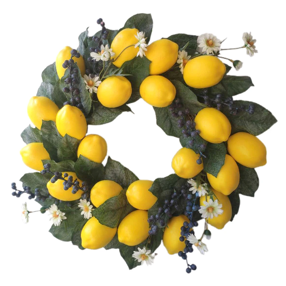 

Lemon Garland Door Decoration Fruit Wreath Rattan Silk Cloth Foam Spring Decorate Dried Flowers