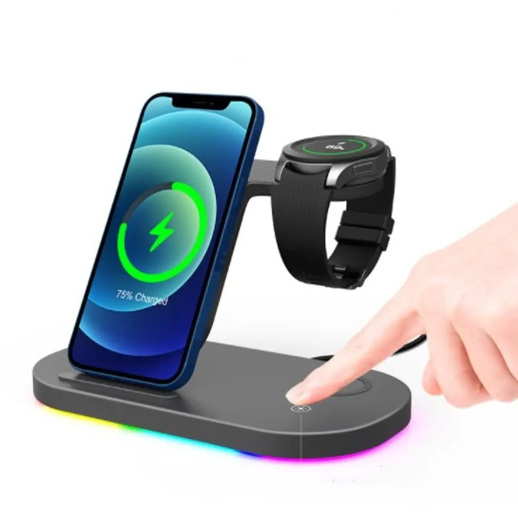 

3 In 1 Wireless Chargers Stand 15W Fast Charging For Samsung Galaxy Dock Station For Apple for Android For AirPod For Pro iWatch