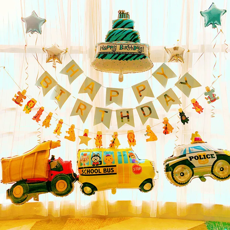 Мультфильм автомобиль Пожарная машина Танк самолет фольги шар Мальчик День