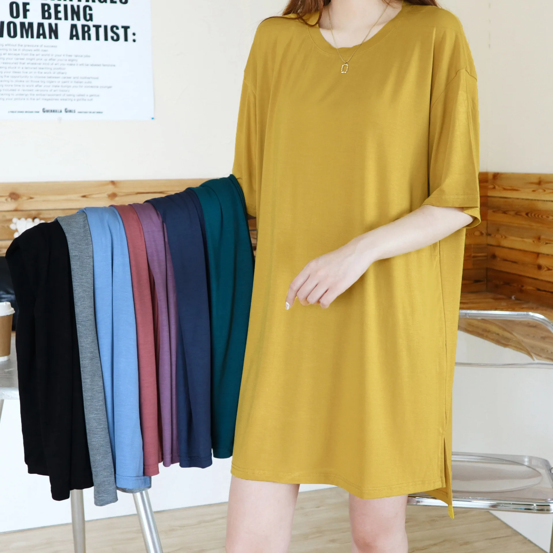 

robe femme Summer night dress women modal cotton sleepwear Korean loose split knee length nuisette femme vestidos mujer nuisette