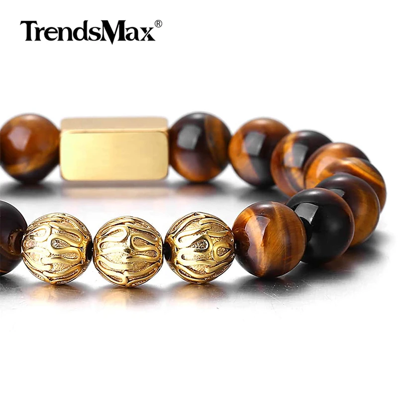 Trendsmax 10 мм бусины из натурального камня тянущийся браслет для мужчин женщин