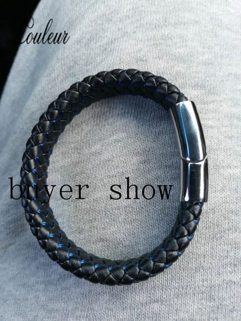 Мужской плетеный браслет из 100% натуральной кожи широкие браслеты нержавеющей
