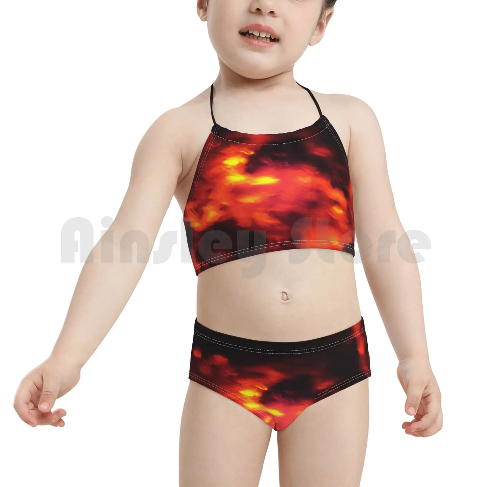 Жвачных купальник бикини на подкладке с высокой талией огонь оранжевом цвете