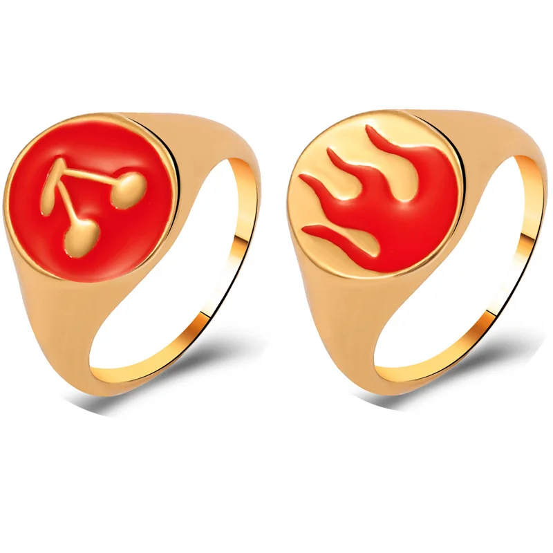 

Fashion Oil Drop Ring Cherry Satellite Flame Index Metal Rings for Women Men Teen Girls Finger Rings Jewelry Accessories Gifts