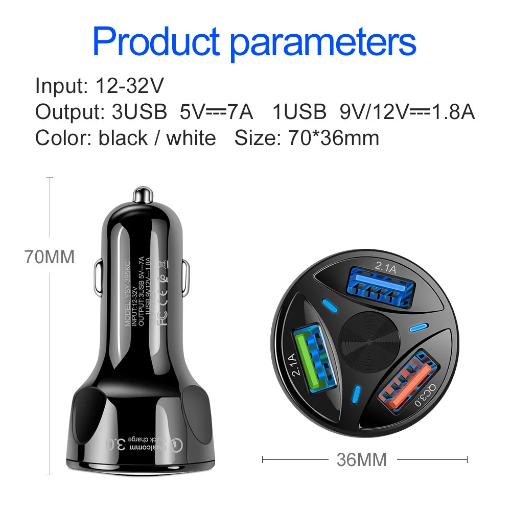 20 шт QC3.0 3 зарядных порта USB для автомобиля Зарядное устройство ABS огонь с тройной