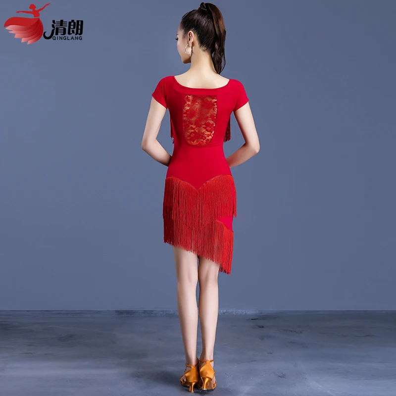 Кружевная юбка с кисточками и коротким рукавом для латиноамериканских танцев