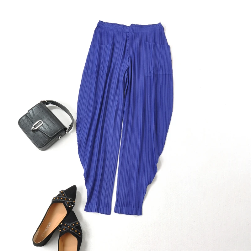 HOT SELLING Miyake pleated trousers harem pants long johns mm pocket personality casual pants  IN STOCK