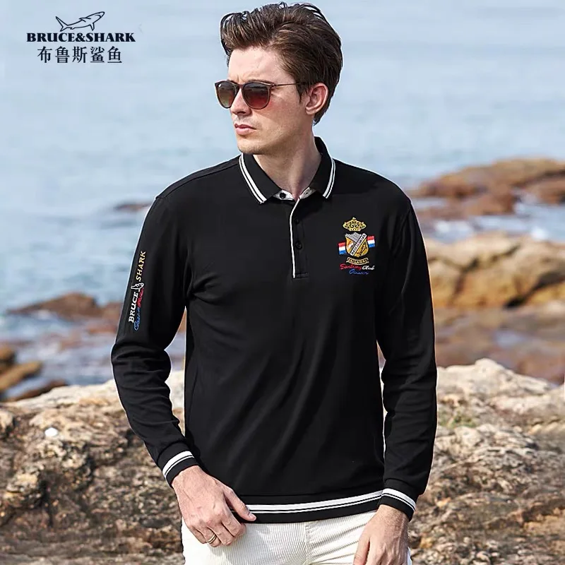 

2020 New Men Polo Shirt Long Sleeve Solid Loose Polo Top Embroidery thicken Pure Cotton Male Tees Men Underwear Big Size 4XL