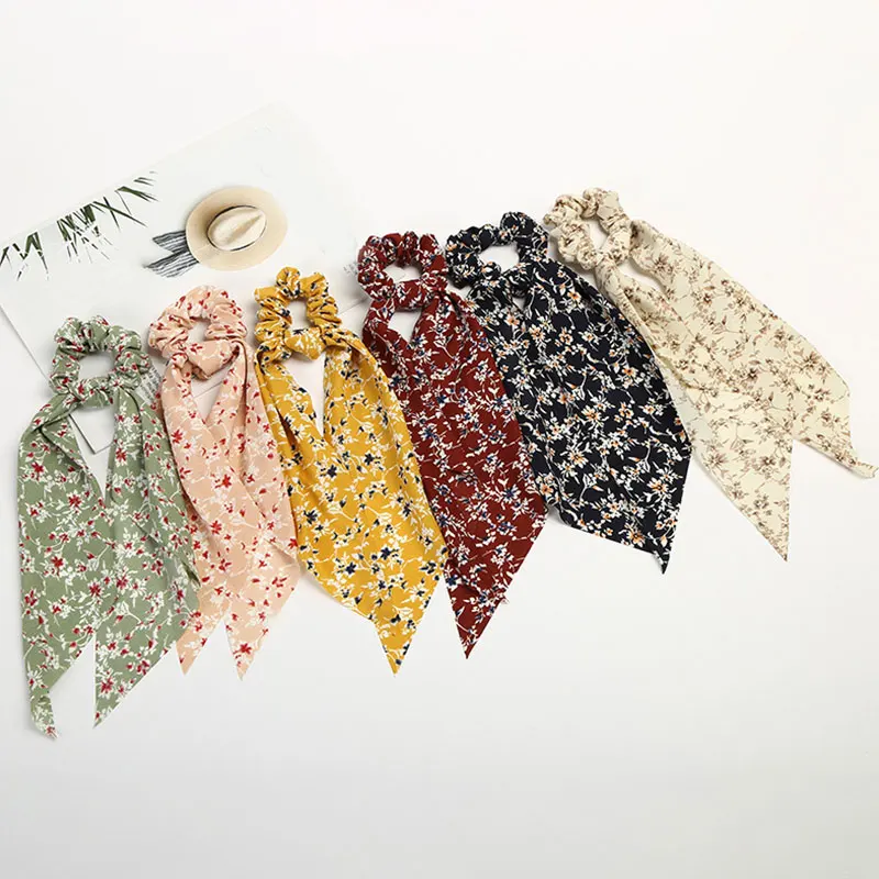 

Hair Scrunchies Floral Print Elastic Hair Band Bow Ponytail Hair Ties Ribbon Rope Scarf open Hats Bag Hair Accessories Hairbands