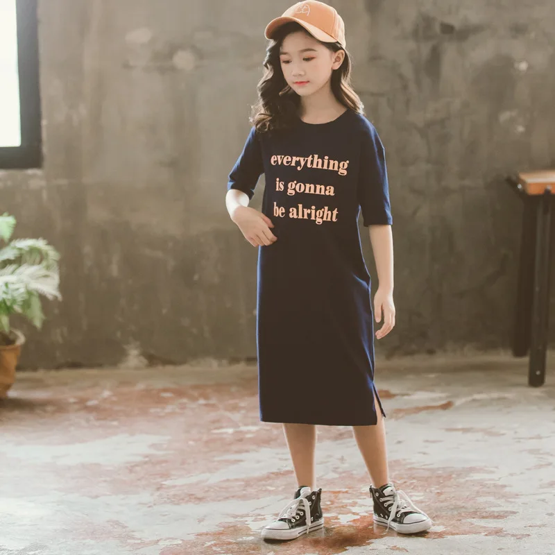 Женское летнее платье до колена с круглым вырезом и коротким рукавом | Детская