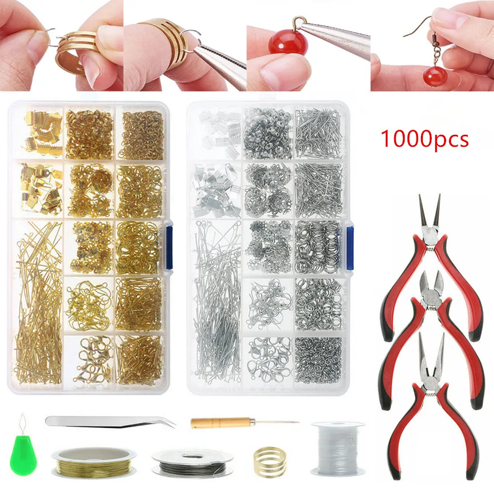

1000pcs Jewellery Beading Making Kit DIY Bracelet Necklace Earrings Craft Supplies Wire Pliers Tools Set Jewelry Repair